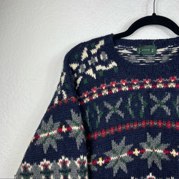 Vintage Green Tag J.Crew 100% Wool Snowflake Pattern Knit Sweater - Picture 3 of 9